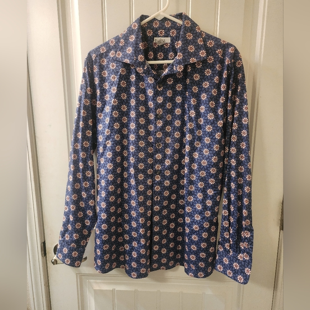 Bar III Slim Fit Stretch Floral Button Down Shirt – Men's L – 100% Organic Cotto